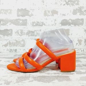 NEW Schutz Olly Orange Red Leather Strappy Heeled Sandals X199